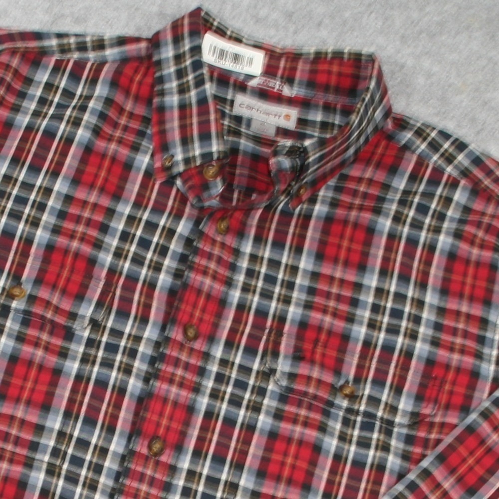 Carhartt Mens Button Down Shirt XL Red Plaid Relaxed Fit Long Sleeve Cotton